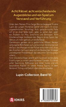 Acht Rätsel, acht entscheidende Augenblicke und ein Spiel um Verstand. Text auf braunem Hintergrund, unten ein Logo.