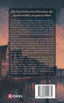 Die Geschichte eines Menschen, der zu viel versteht, um ganz zu leben. Logo unten links mit der Aufschrift "AIONAS". Hintergrund: Stadtansicht.