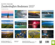 Achim Mende, Zauberhafter Bodensee 2027. Collage mit Fotos vom Bodensee, darunter Sonnenuntergang, Weinfelder und Feuerwerk.