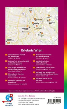 Erlebnis Wien: Sehenswürdigkeiten mit Beschreibungen und Seitenangaben, darunter Hofburg, Staatsoper, Belvedere. Enthält Karte.