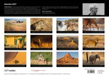 "Namibia 2027" oben links. Infos über Thomas Dressler. Fotos mit afrikanischen Landschaften und Tieren arrangiert.