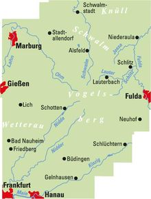 ADFC-Regionalkarte Vogelsberg Wetterau, 1:75.000, mit Tagestourenvorschlägen, reiß- und wetterfest, E-Bike-geeignet, GPS-Tracks Download, Karten