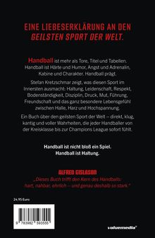 Titel: "EINE LIEBESERKLÄRUNG AN DEN GEILSTEN SPORT DER WELT." Text über die Leidenschaft und Werte im Handball. Preis: 24,95 Euro. Barcode vorhanden. Valuemedia-Logo unten rechts.