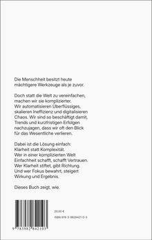 Text über die Wichtigkeit von Klarheit in einer komplexen Welt. Unten ein Barcode, Preis: 20,00 €, ISBN: 978-3-9828421-0-3.