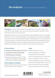 "Die Ardèche – ein Paradies für Outdoor-Abenteuer" steht prominent. Enthält Touren, Infos, Aktivitäten. Oben drei Outdoor-Fotos.
