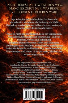 Ein flammender Hintergrund mit Text über Feuer, Schutz und Dunkelheit: "NICHT JEDES LICHT WEIST DEN WEG..." Liste von Autoren.