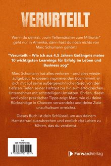 Titel: VERURTEILT. Untertitel: „Verurteilt – Wie ich aus 4,5 Jahren Gefängnis meine 10 wichtigsten Learnings für Erfolg im Leben und Business zog“. Beschreibung: Marc Schumanns transformative Geschichte vom Verlust zum Erfolg, voller Tipps für Chancen und Zielerreichung.