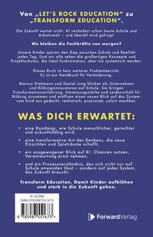Ein Buchcover mit Texten über Bildungstransformation. Erwartet werden Roadmaps, neue Denkweisen und KI-Blickwinkel. Rechts unten ein Verlagslogo.