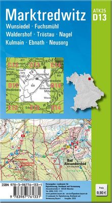 "Marktredwitz" in großer Schrift, darunter Ortsnamen wie Wunsiedel und Fuchsmühl. Preis: 9,90 €. Karte und Bayern-Umriss.