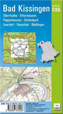 Bad Kissingen ATK25 C05; Gemeinden: Oberthulba, Elfershausen, Poppenhausen; Preis: 9,90 €. Karte und Umriss von Bayern.