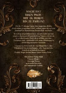"Magie hat ihren Preis – Bist du bereit, ihn zu zahlen?" Goldene Ornamente auf dunklem Hintergrund.