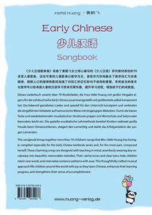 "Early Chinese ⁍ 少儿汉语 Songbook" in Rot. Text auf blauem Hintergrund beschreibt ein Kinderliederbuch mit über 70 Liedern. Unten rechts ist ein Panda mit Luftballons.