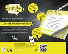 „Schätz mal!“, ein gelbes Quiz über Hunde mit Fragen zu Wissen und Spaß für Hundeliebhaber ab 10 Jahren.