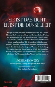 „SIE IST DAS LICHT. ER IST DIE DUNKELHEIT.“ Dramatische Farben, rote und blaue Wirbel, angedeutete Sonnenfinsternis.