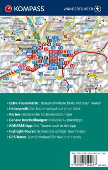 „Extra-Tourenkarte: Herausnehmbare Karte mit allen Touren.“ Wanderkarte mit Routen, Ortsnamen, Kompass-Logo oben.
