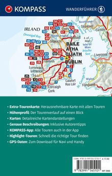 KOMPASS, WANDERFÜHRER, Irlandkarte mit Tourennummern und Städten. Zusatzinfos zu Karten, App, GPS und Touren.