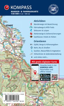 KOMPASS Wander- & Fahrradkarte. Aktivitäten: Wanderwege, Radwege, Skitouren. Mit gratis digitaler Karte in der App.