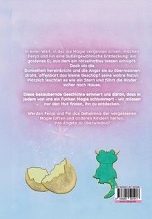 Text auf pastellfarbenem Hintergrund beschreibt ein magisches Abenteuer. Illustration: Ein zerbrochenes Ei und ein kleines blaues Wesen.