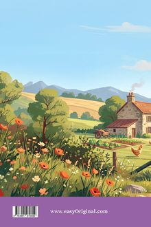 www.easyOriginal.com. Illustration einer ländlichen Szene mit Blumen, Bäumen und einem Haus.