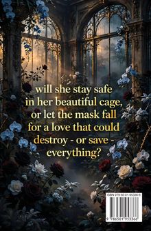 Der Text fragt: "Will she stay safe in her beautiful cage, or let the mask fall for a love that could destroy - or save - everything?" Im Hintergrund ein verzierter, mit Blumen umgebener Pavillon. ISBN unten rechts.