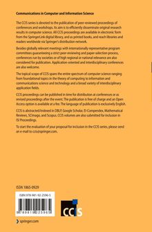 **Communications in Computer and Information Science** erklärt die Veröffentlichung von Konferenzproceedings. Unten ein "ccis" Logo.