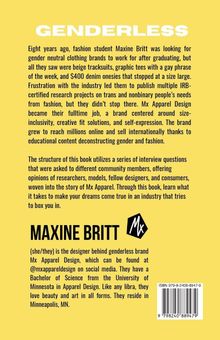 "GENDERLESS" steht oben auf gelbem Hintergrund. Darunter folgt ein Text über Maxine Britt und ihre geschlechtsneutrale Mode.