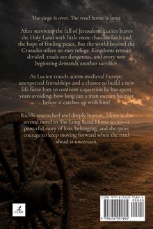 Ein Wagenrad vor einem düsteren Himmel. Text erzählt von Luciens Reise nach dem Fall Jerusalems und Fragen zu seiner Vergangenheit.