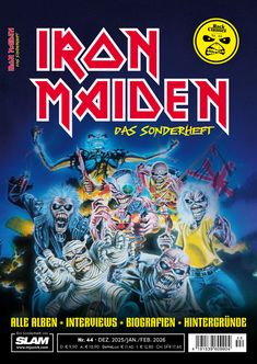 "Iron Maiden: Das Sonderheft" in roter Schrift. Illustration von Skelettfiguren mit Metallelementen und düsterer Stimmung.