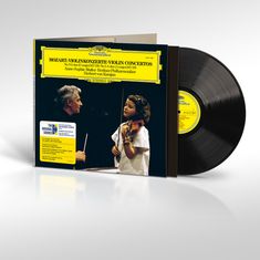 MOZART: VIOLINKONZERTE; Anne-Sophie Mutter, Berliner Philharmoniker; Illustration: Dirigent mit junger Geigerin, Schallplatte.