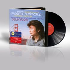"Dvořák Symphony No. 9", "From the New World", Seiji Ozawa, San Francisco Symphony Orchestra. Cover: Mann vor Brücke.