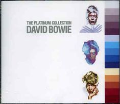 "The Platinum Collection David Bowie." Drei Porträts und ein Farbverlauf in Blau- und Rottönen rechts daneben.