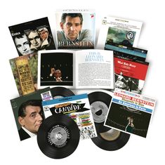 Verschiedene Schallplatten, Alben und Texte um Leonard Bernstein. CD-Box "10 Album Classics". Cover von "West Side Story".