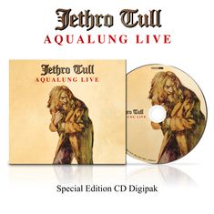 "Jethro Tull Aqualung Live" in schwarzer und roter Schrift, ein Mann in zerlumptem Mantel abgebildet.