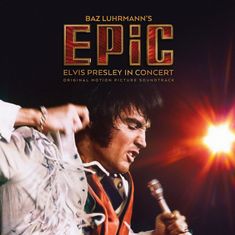 Cover mit "EPIC" und "Elvis Presley in Concert". Ein Sänger in Aktion und eine dekorative goldene CD rechts.