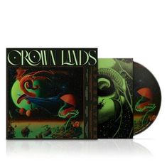 Text: "CROWN LANDS". Illustration eines fantastischen Raums mit Planeten, Drachen und abstrakten Formen auf CD-Cover.