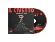 "IL CIVETTO" und "TRÄUME AUS LAVA" stehen in roten Buchstaben. Ein Vulkan in dunklen Tönen mit rotem Rauch.