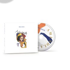 Auf dem CD-Cover steht "MILES DAVIS" und "AMANDLA". Bunte Illustration mit einem Gesicht.
