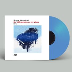 Titel: Bugge Wesseltoft, "it's still snowing on my piano live". Illustration: Verschwommenes Klavier in Blautönen. Vinyl in Blau.