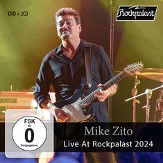 „DVD + 2CD. FSK ab 0 freigegeben. Mike Zito Live At Rockpalast 2024“ steht auf einem Konzertfoto. Ein Musiker spielt Gitarre.