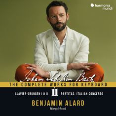 Johann Sebastian Bach: The Complete Works for Keyboard. Benjamin Alard, Harpsichord. Mann in Anzug vor grünem Hintergrund.