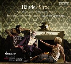 Texte: "Händel Siroe", "FestspielOrchester Göttingen". Drei Personen in einem dramatischen, theatralischen Setting.