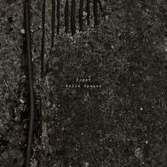 Text: "FJØRT belle époque". Dunkle, grobe Oberfläche mit vertikalen Linien auf der linken Seite.