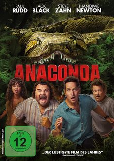 Text: "Paul Rudd, Jack Black, Anaconda, FSK 12, vorläufiges Cover." Zwei Männer schauen erschreckt, in eine Schlange gewickelt.