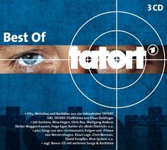 Best Of Tatort, 3 CD. Ein Auge im Hintergrund, Zielkreuz-Design. Texte über Musik und Künstler wie Santana und Nina Hagen.