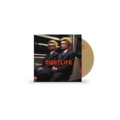 Text: "NIGHTLIFE". Zwei Personen in Anzügen mit verschwommenen Gesichtern sitzen in einem Zug. Darunter eine CD.