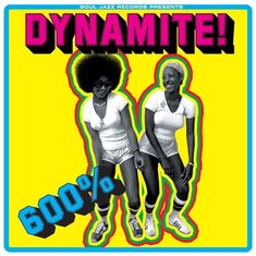 "DYNAMITE!" oben in großer Schrift, darunter "600%". Zwei Frauen in sportlicher Kleidung tanzen fröhlich.