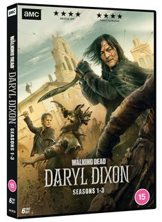 Auf einer DVD-Hülle steht: "The Walking Dead: Daryl Dixon, Seasons 1-3". Zwei kämpfende Personen vor einer Kirchenkulisse.