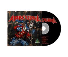 "Airbourne" in roter Schrift auf einem Albumcover. Es zeigt einen Skelettpiloten in rotem Outfit als Illustration.