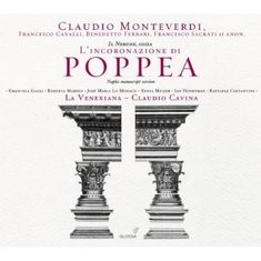 Text: Claudio Monteverdi, L'incoronazione di Poppea, La Venexiana. Unten zwei klassische Säulenillustrationen.
