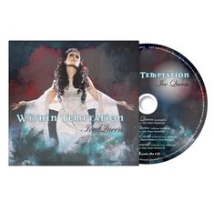 "Within Temptation Ice Queen". Eine Frau in weißem Kleid mit ausgestreckten Armen vor einem dunklen, mystischen Hintergrund.